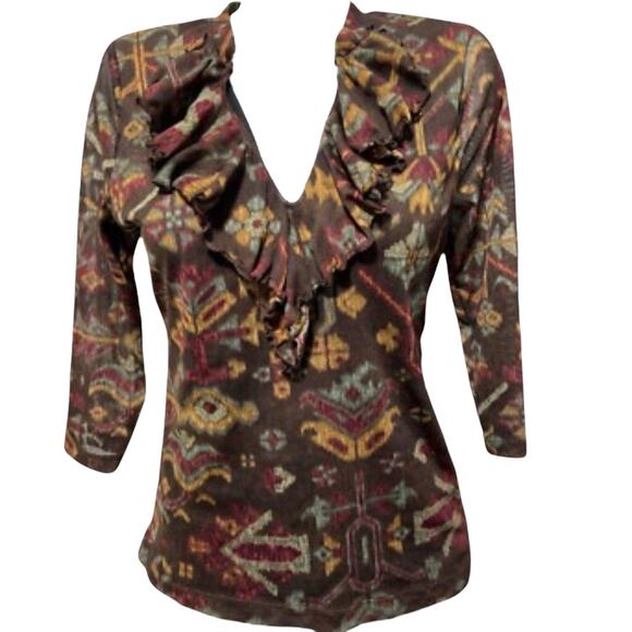 Chaps Brown Aztec Southwestern
Boho Ruffled Semi Sheer Blouse Size Large - Picture 1 of 6